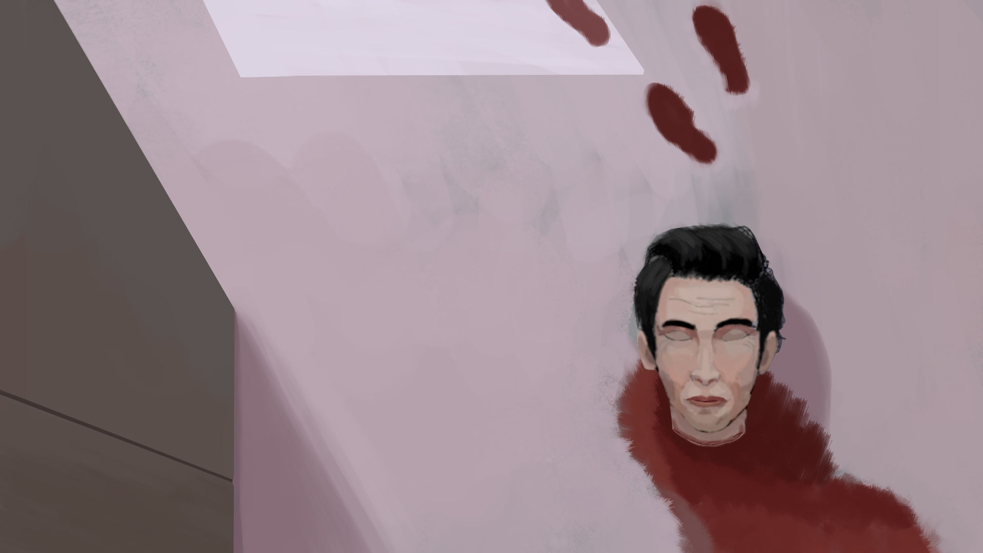 Severed head of Doren on the carpet.